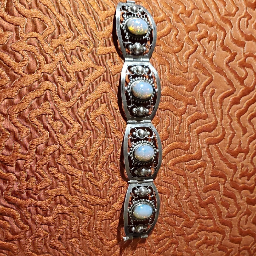 Taxco Mexico Sterling Silver Faux Amber Bracelet 37g Vintage - Picture 2 of 4
